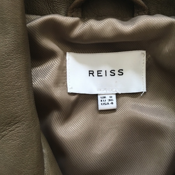 Reiss Kate Leather Biker Moto Jacket Khaki - Picture 8 of 8
